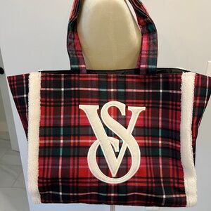 Red plaid Sherpa waterproof Victoria’s Secret bag